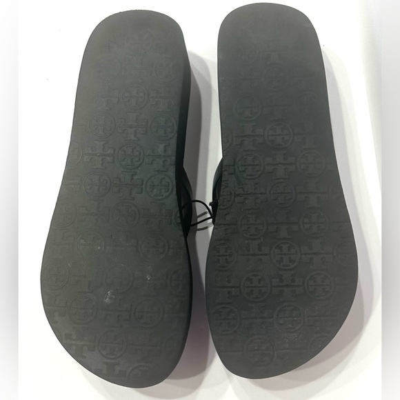 Tory Burch Womens Reva Rubber Flip Flops Black & Gray Logo Womens Wedges - Picture 11 of 11